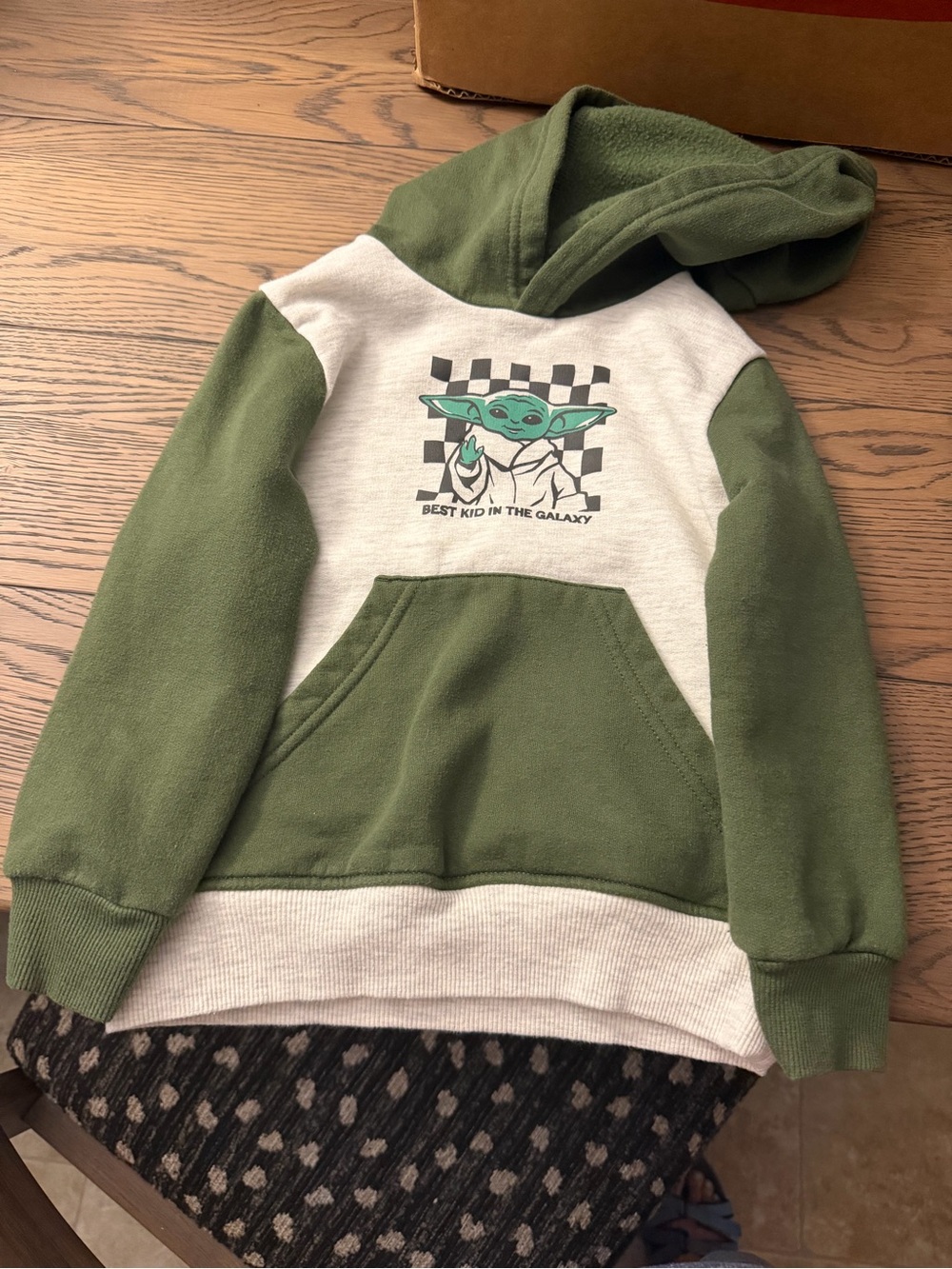 Boys olive green and white Star Wars The Mandalorian "Grogu" Pullover Hoodie